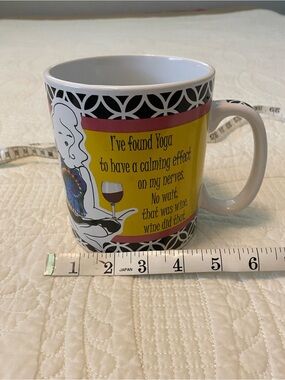 Jumbo 30 oz Certified International Yellow & Black Yoga Wine Novelty Mug
